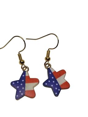 Star Flag Dangle Earrings - Red White Blue